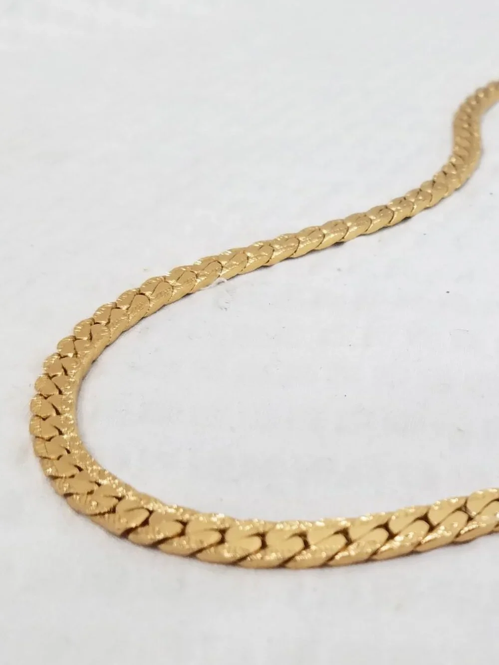 New!  Polished & Textured Gold Tone Unisex 6 mm Flat Box Chain Link Necklace